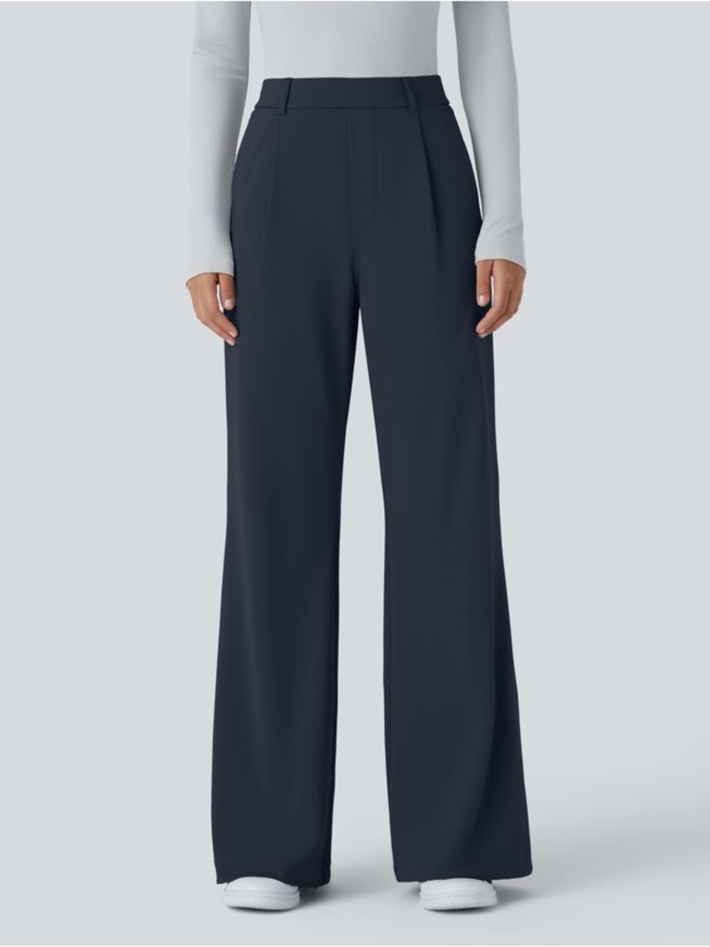 New Halara Flex DayStretch High Waisted Pocket Work Flare Pants Sz L  Navy Blue